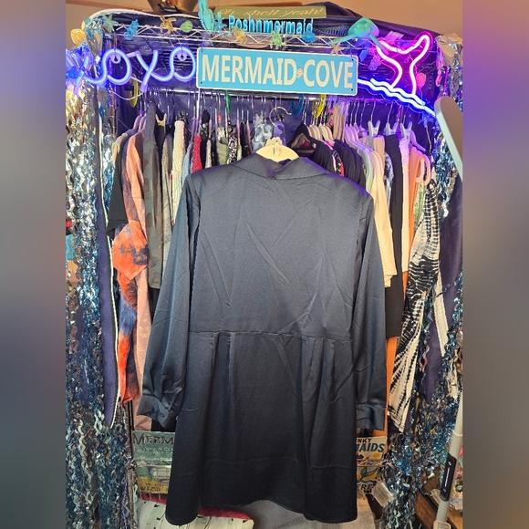 #0547 Sz 22 NWT ELOQUII Dbl Wrap Dress Silky Navy Blue 25.75"ptp 39"Long CHIC! - Picture 6 of 16